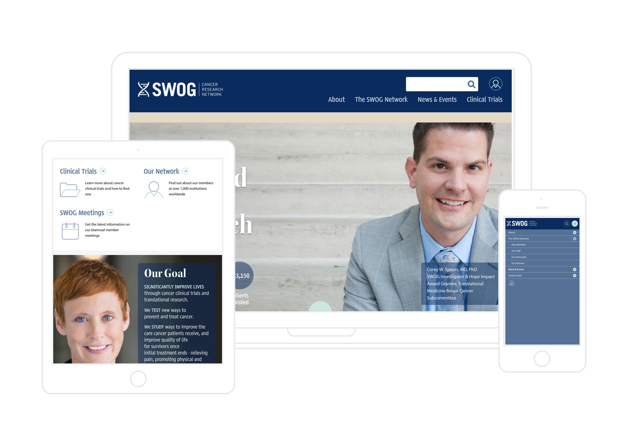 SWOG Website on Table, Desktop and phone